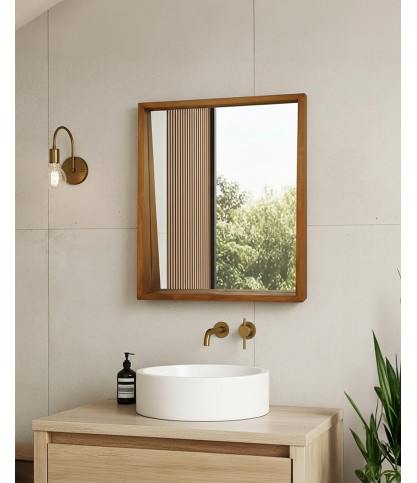 Rovio - Grand miroir mural rectangulaire en bois de manguier
