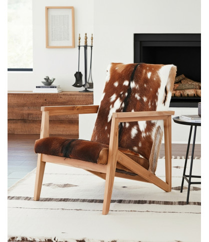 Cow Boy - Fauteuil en teck et peau de chèvre