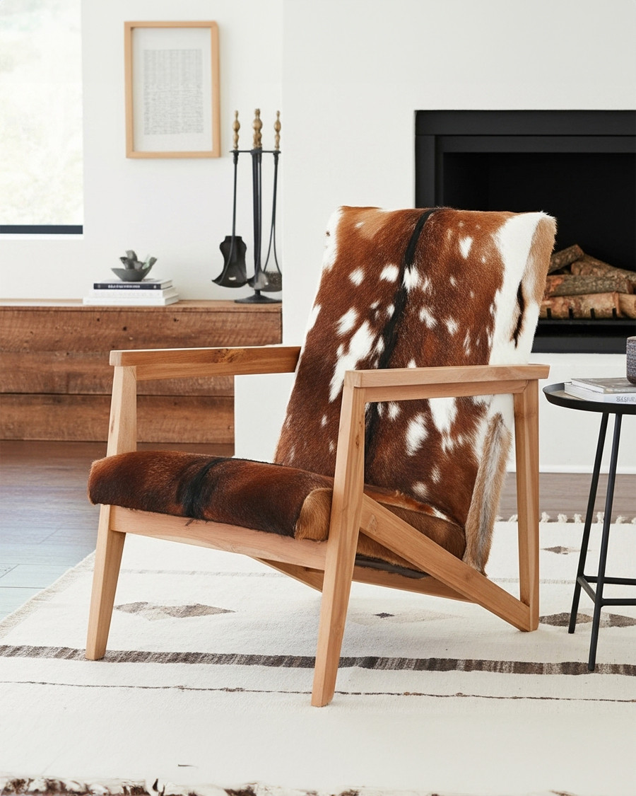 Cow Boy - Fauteuil en teck et peau de chèvre