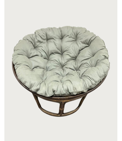 Papasan - Fauteuil rond en rotin avec coussin blanc