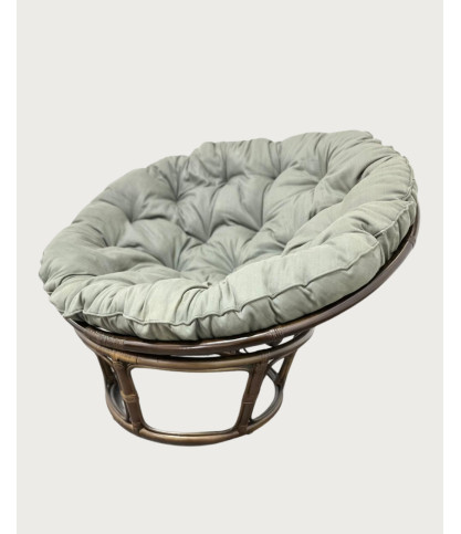 Papasan - Fauteuil en rotin rond avec coussin gris