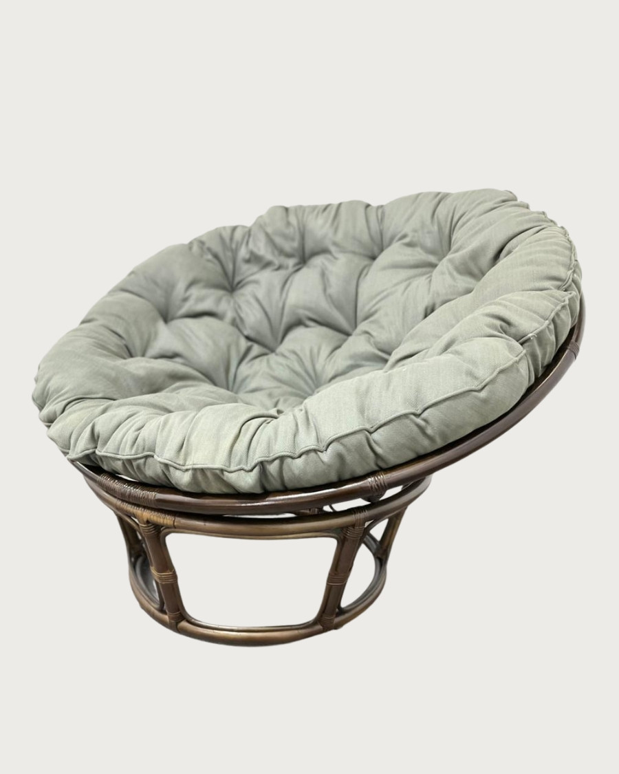 Papasan - Fauteuil en rotin rond avec coussin gris