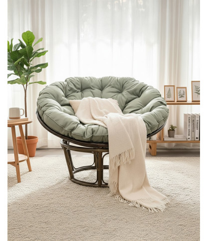 Papasan - Fauteuil rond en rotin avec coussin gris