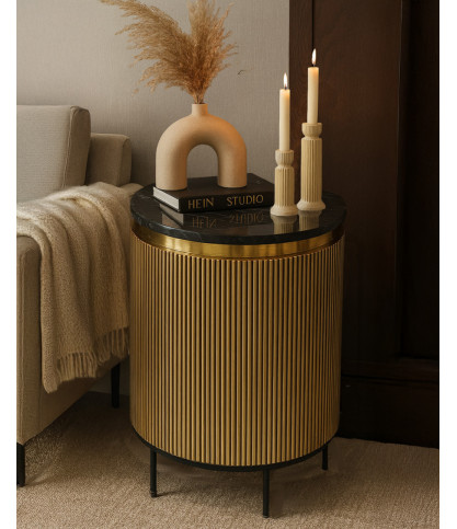 Glory - Table d'appoint finition laiton vieilli avec plateau en marbre noir