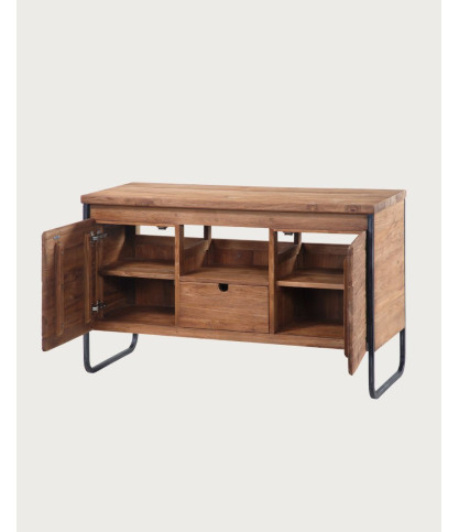 Mobile da bagno industriale in teak e metallo, 2 ante e 1 cassetto, 120 cm