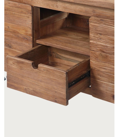 Mueble de baño industrial de teca y metal, 2 puertas y 1 cajón, 120 cm