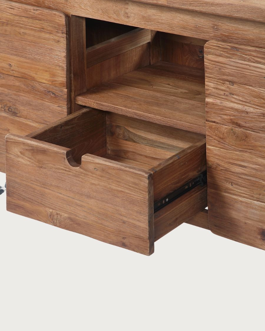 Mobile da bagno industriale in teak e metallo, 2 ante e 1 cassetto, 120 cm Mobile da bagno industriale in teak e metallo, 2 ante e 1 cassetto, 120 cm