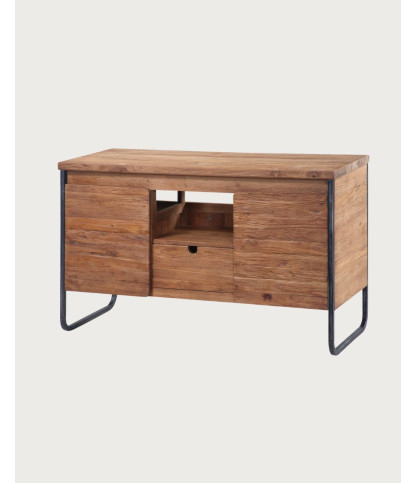 Mueble de baño industrial de teca y metal, 2 puertas y 1 cajón, 120 cm