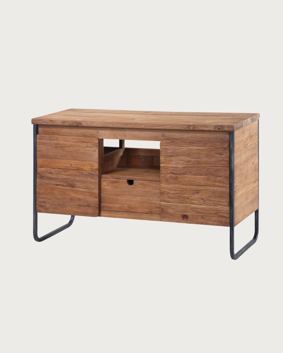 Mobile da bagno industriale in teak e metallo, 2 ante e 1 cassetto, 120 cm Mobile da bagno industriale in teak e metallo, 2 ante e 1 cassetto, 120 cm