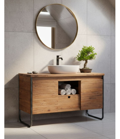 Azur - Badezimmerschrank aus Teakholz und Metall, 120 cm