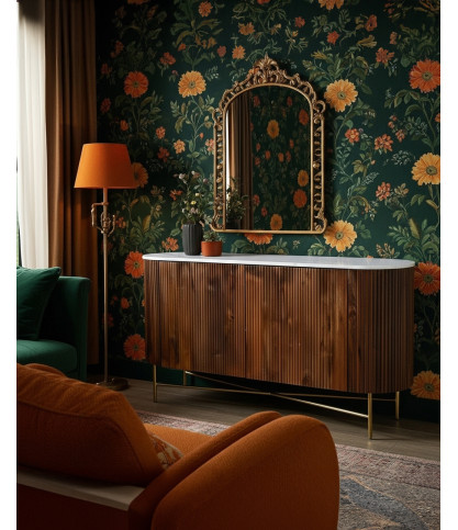 Céline - Enfilade aus Massivholz mit weißer Marmorplatte 145 cm