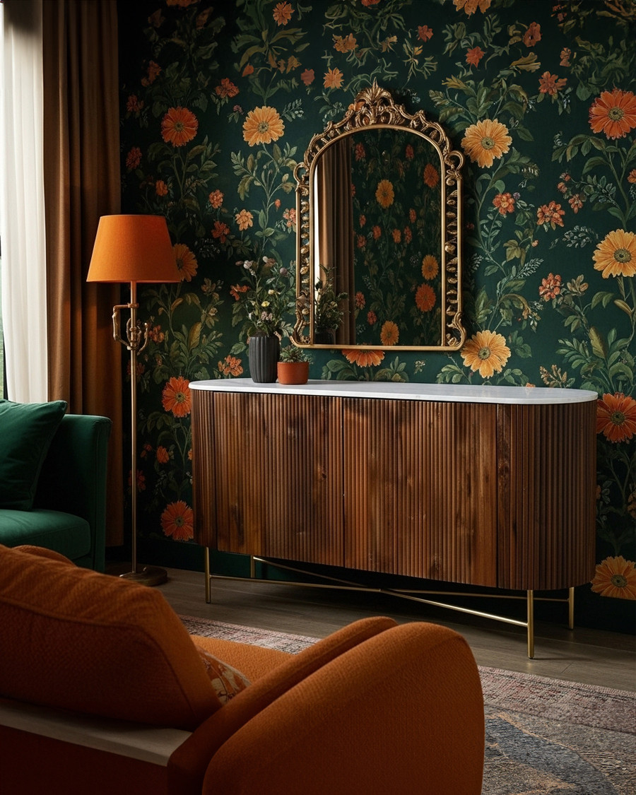 Céline - Enfilade aus Massivholz mit weißer Marmorplatte 145 cm