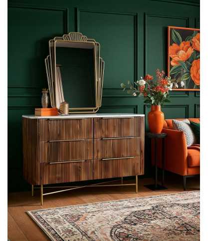 Tana - Commode en bois de manguier massif et marbre blanc 133 cm