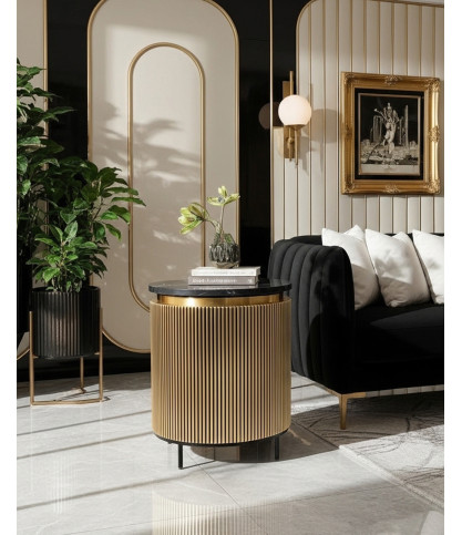 Glory - Antique brass side table with black marble top