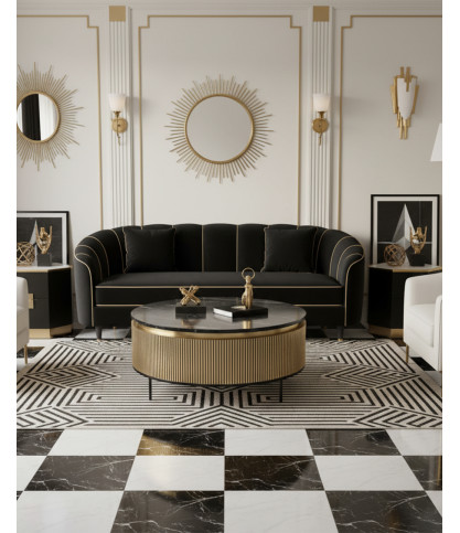Glory - Antique brass coffee table with black marble top