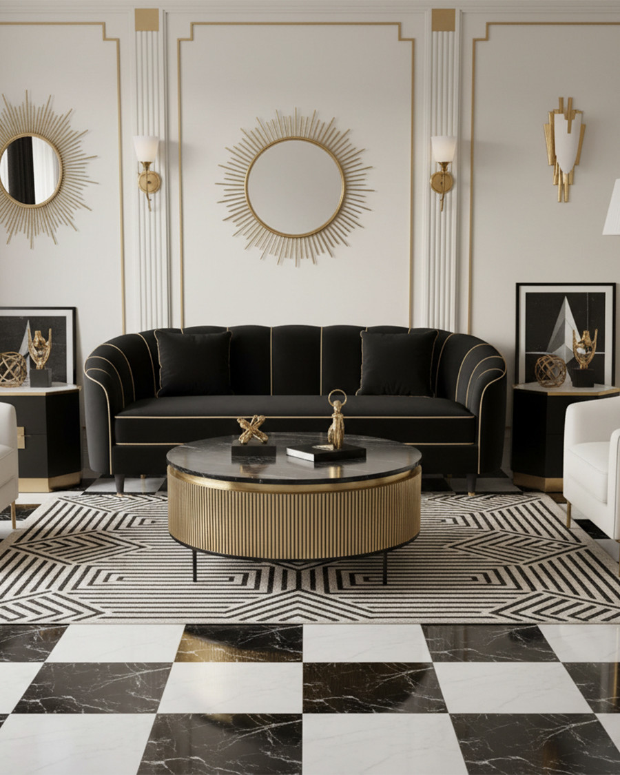 Glory - Table basse finition laiton vieilli avec plateau en marbre noir