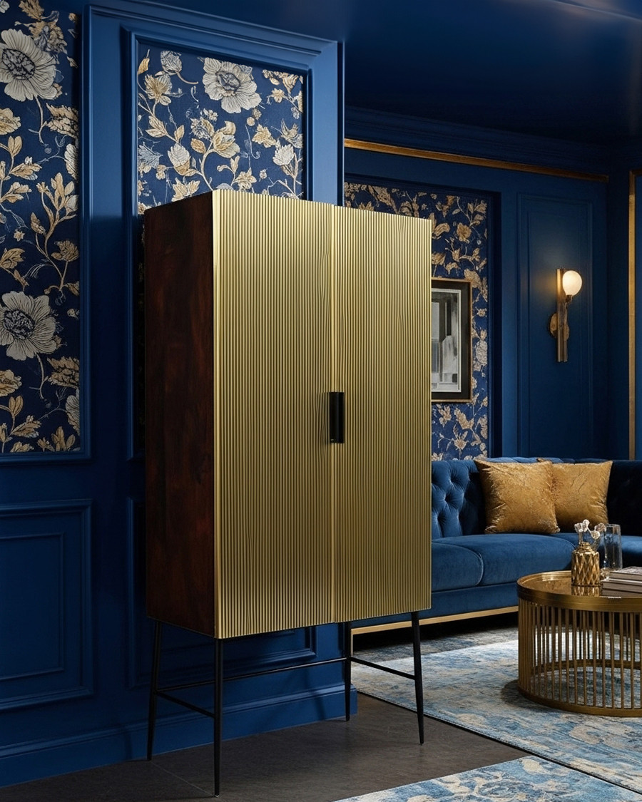 Moon - Antique brass bar cabinet