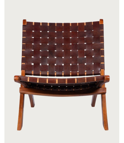 Kenza - Sillón plegable en cuero y teca