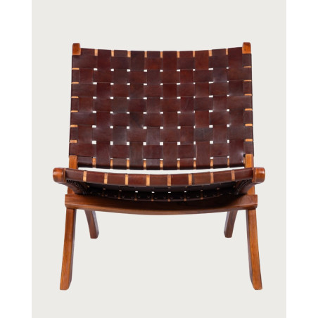 Kenza - Fauteuil pliant en teck et en cuir tressé