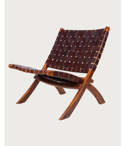 Kenza - Sillón plegable en cuero y teca