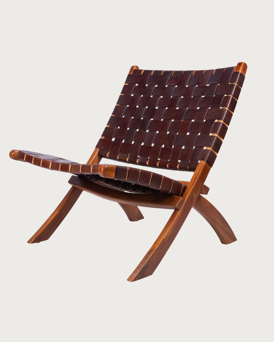 Kenza - Folding armchair in teak and braided leather