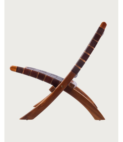 Kenza - Poltrona pieghevole in teak e pelle intrecciata