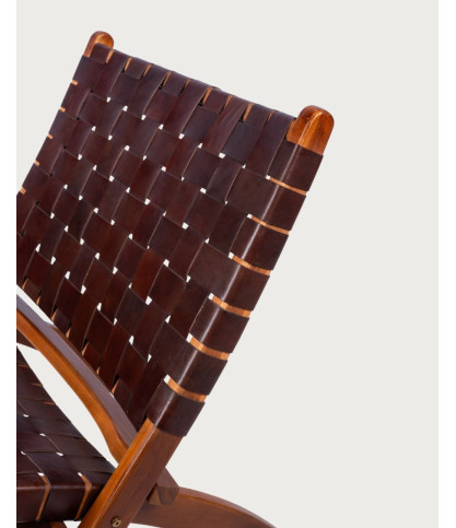 Kenza - Folding Armchair in Leather and Teak