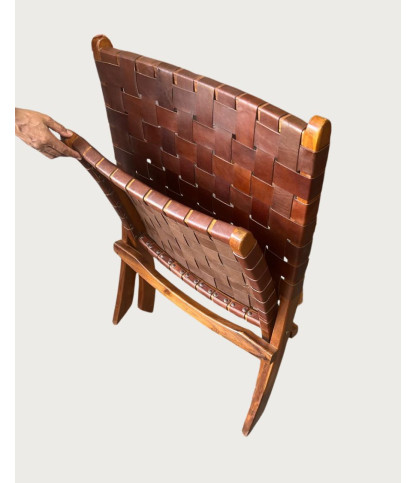 Kenza - Folding armchair in teak and braided leather