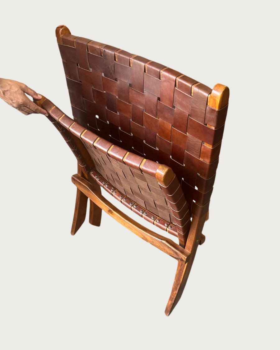 Kenza - Sillón plegable en cuero y teca