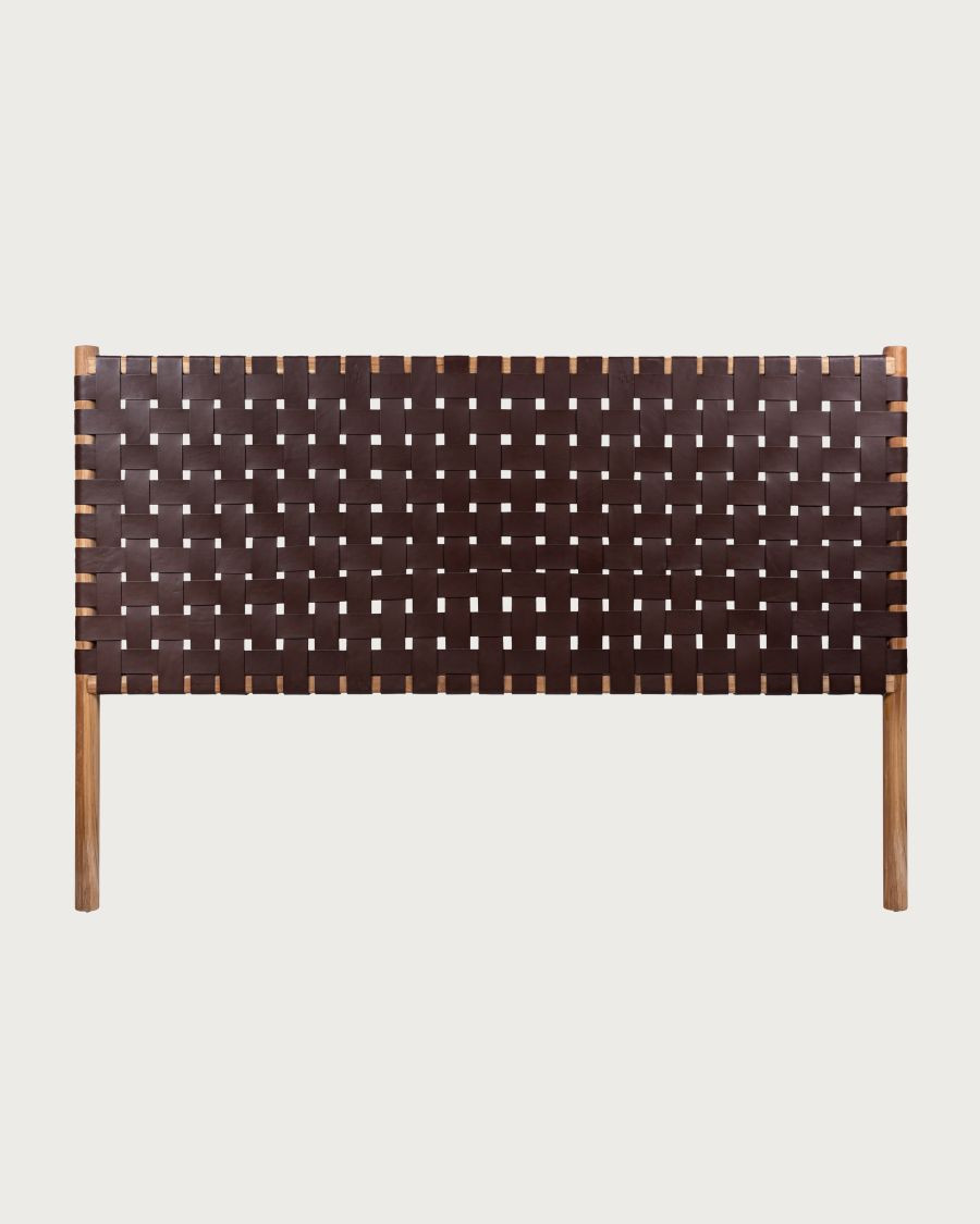 Kenza - Headboard in Woven Leather and Solid Teak