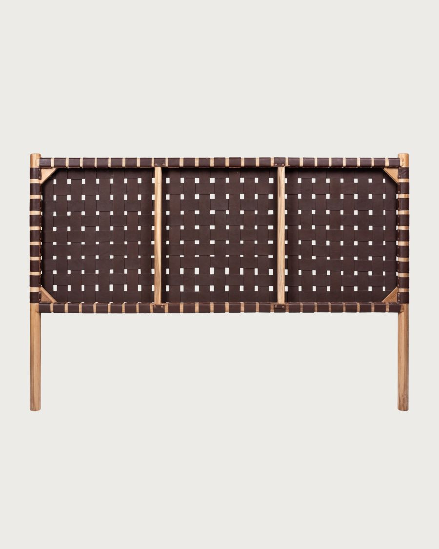 Kenza - Headboard in Woven Leather and Solid Teak