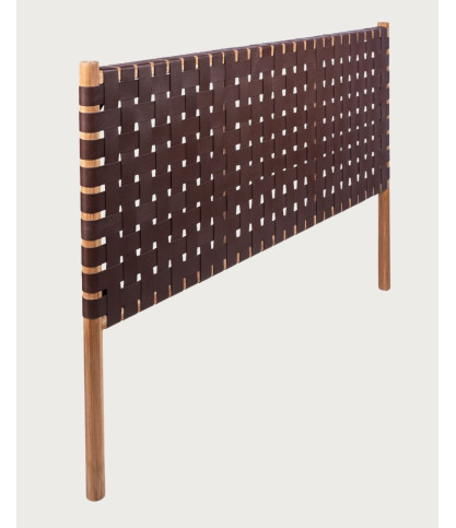 Kenza - Tête de lit design en teck et en cuir tressé