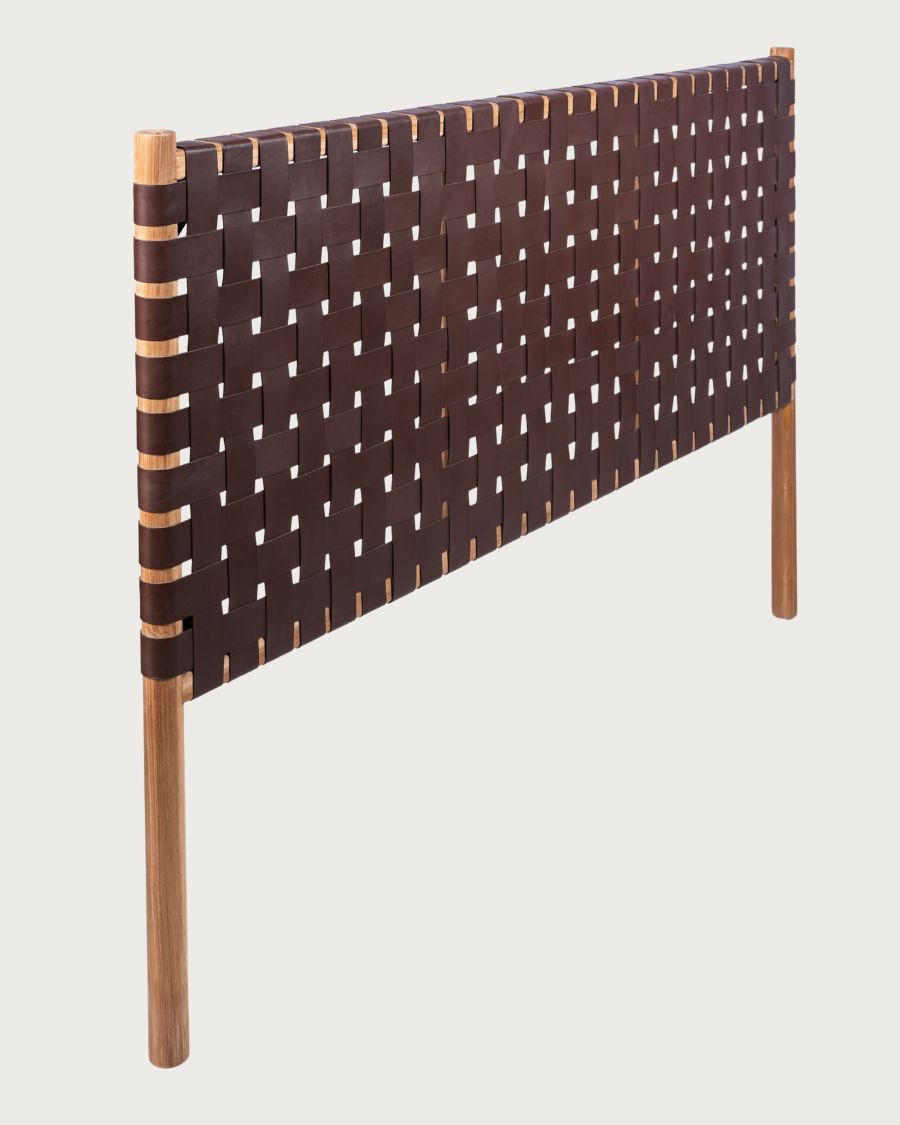 Kenza - Headboard in Woven Leather and Solid Teak