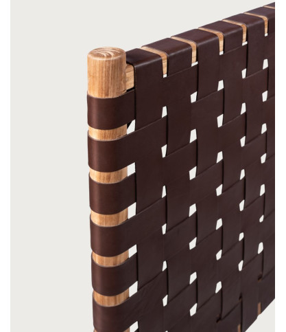 Kenza - Headboard in Woven Leather and Solid Teak