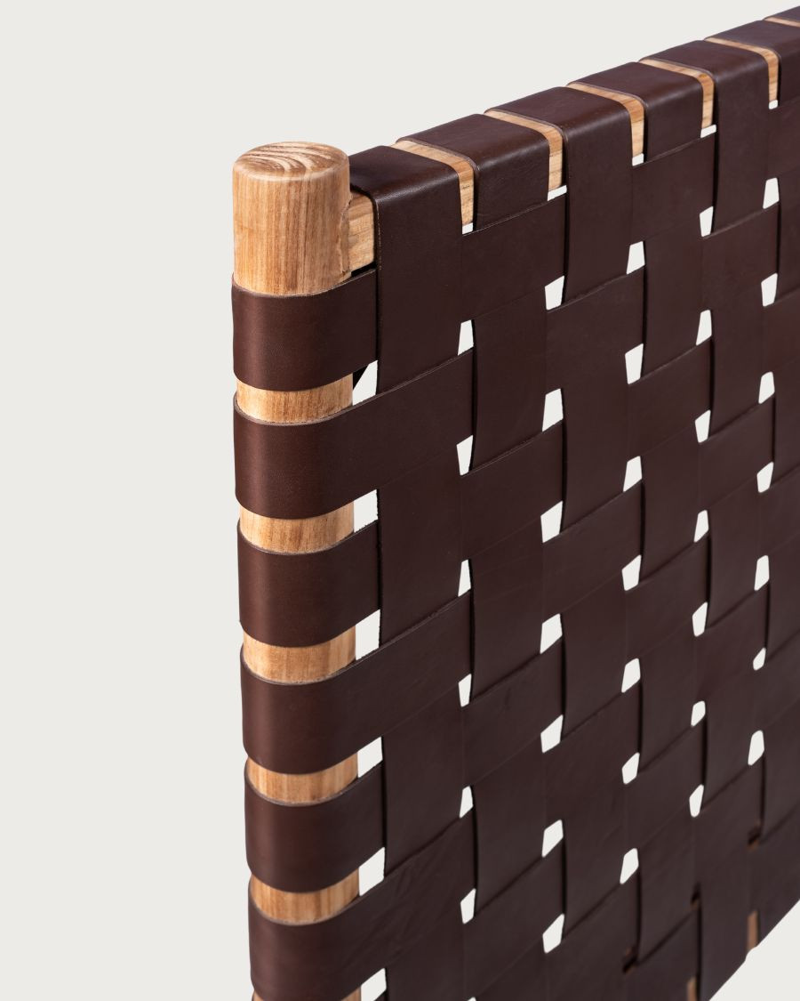 Kenza - Tête de lit design en teck et en cuir tressé