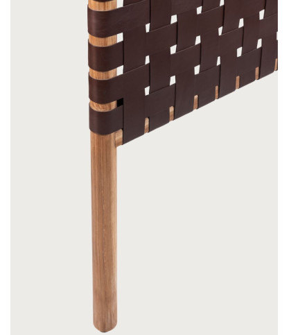 Kenza - Headboard in Woven Leather and Solid Teak