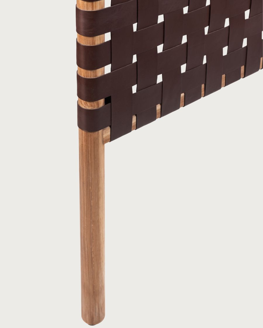 Kenza - Tête de lit design en teck et en cuir tressé