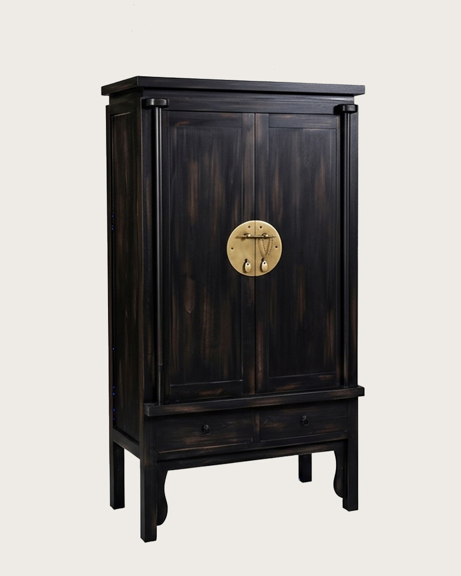 Kensington - Armoire noire patinée en bois massif de mindi