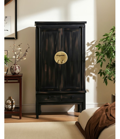 Kensington - Armoire noire patinée en bois massif de mindi
