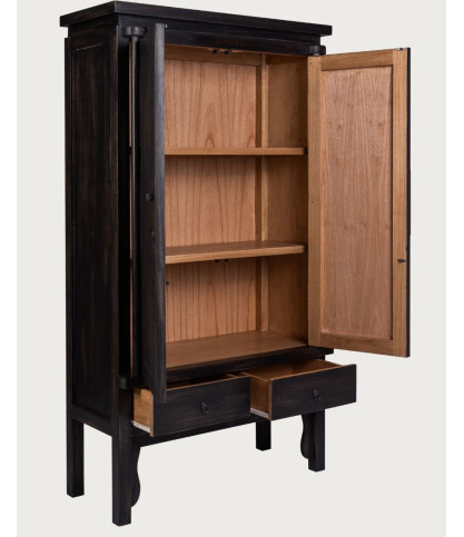 Shanghai - Armoire de mariage noire patinée en bois massif de mindi