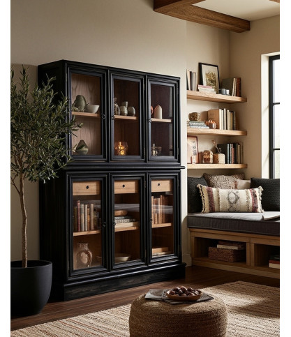 Chelsea - Biblioteca negra en madera maciza de mindi