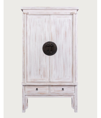 Shanghái - Armario de madera maciza de mindi con pátina blanca