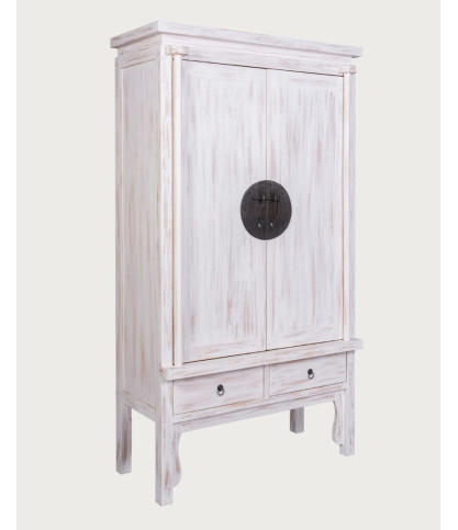 Shanghái - Armario de madera maciza de mindi con pátina blanca