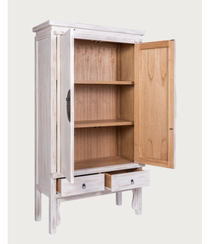 Shanghai White - Armoire patinée blanche en bois massif de mindi