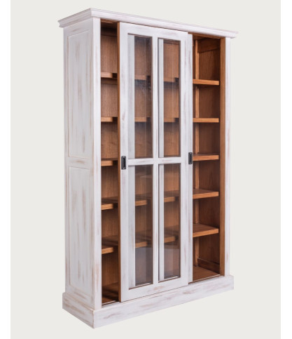 Oxford White - White Solid Mindi Wood Bookcase with Sliding Doors