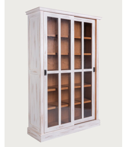 Oxford White - Bibliothèque blanche en bois massif à portes coulissantes