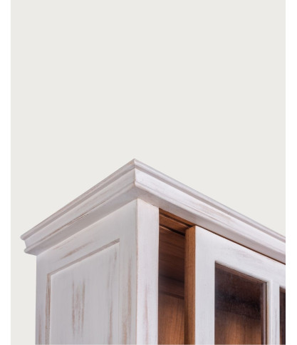 Oxford White - Libreria in legno massello bianco con ante scorrevoli