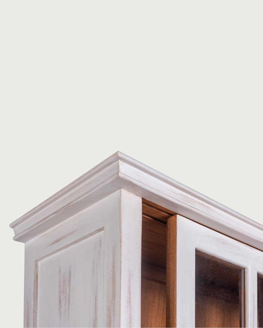 Oxford White - Biblioteca blanca en madera maciza de mindi con puertas correderas