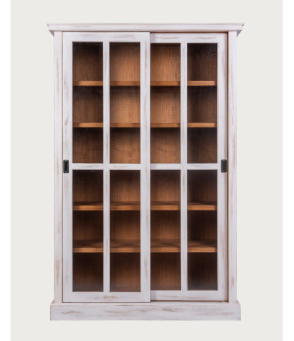 Oxford White - Bibliothèque blanche en bois massif à portes coulissantes