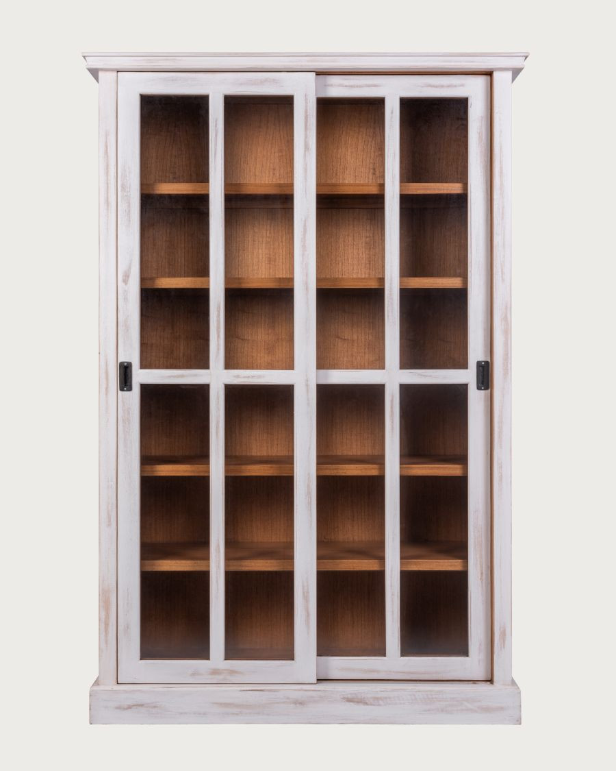 Oxford White - Biblioteca blanca en madera maciza de mindi con puertas correderas